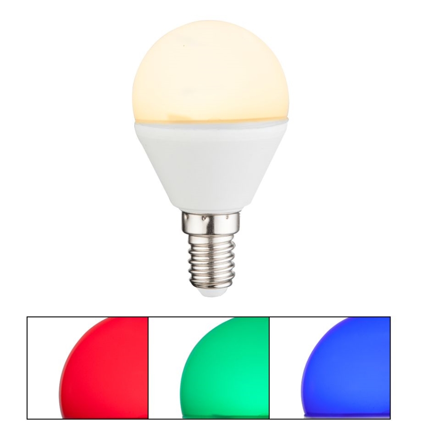 Candeeiro LED RGBW com regulação E14/4,9W/230V 2700K + comando - Globo