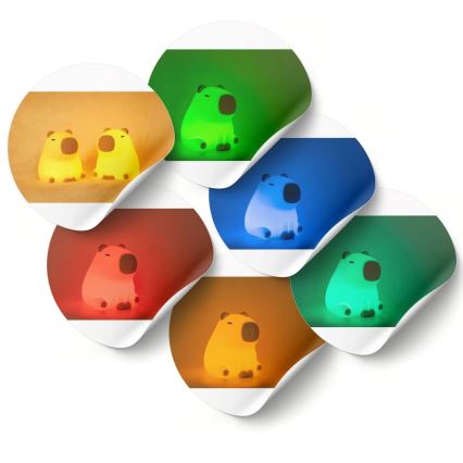 Candeeiro LED RGBW regulável para crianças LED/1W/5V USB 1200 mAh capivara