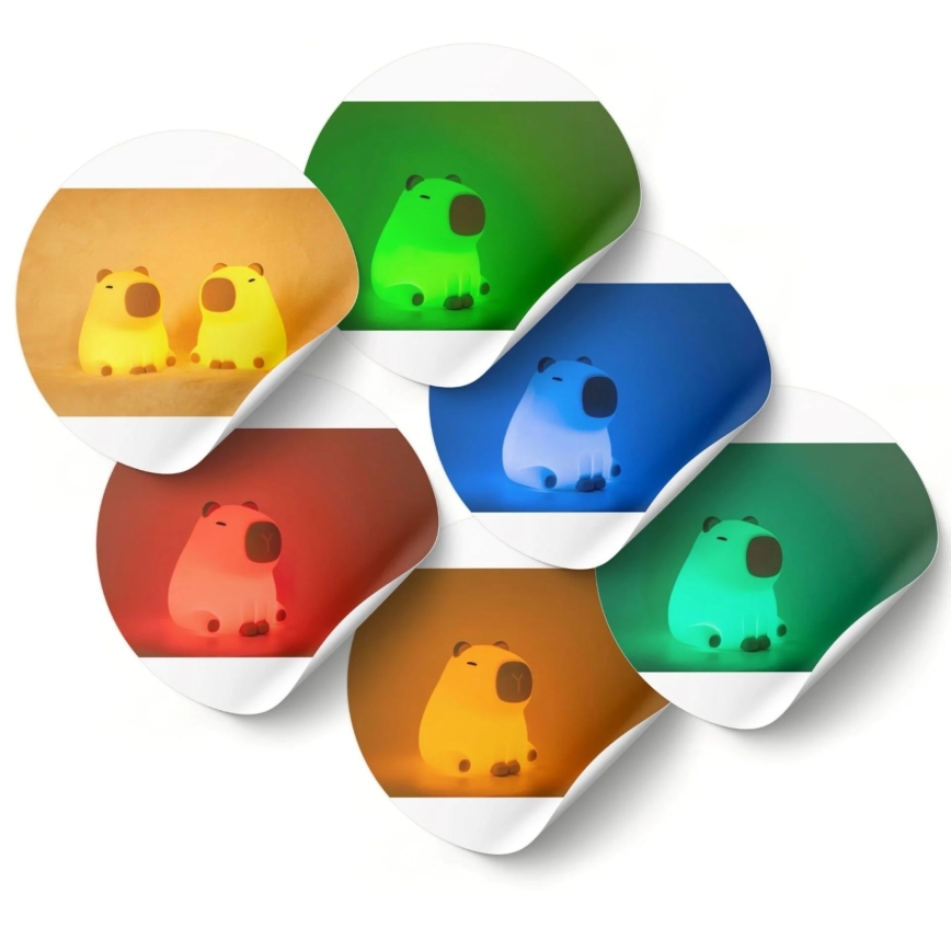 Candeeiro LED RGBW regulável para crianças LED/1W/5V USB 1200 mAh capivara