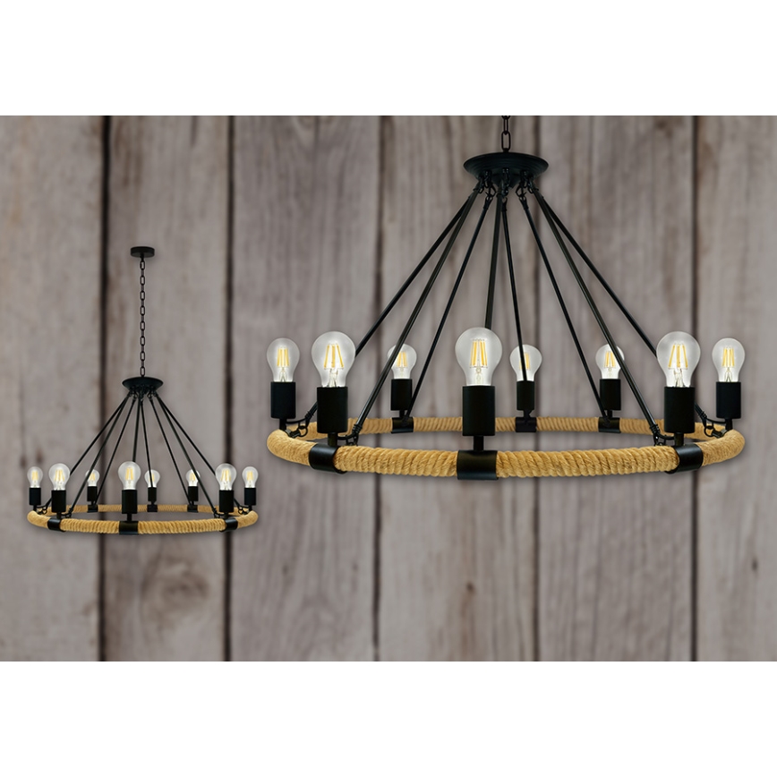 Candeeiro LED suspenso ROPE ARTHUR 8xE27/6W/230V