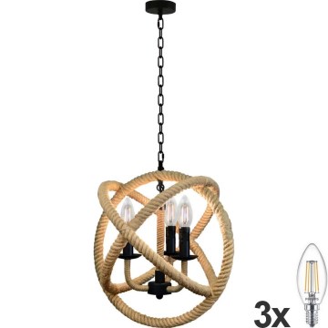 Candeeiro LED suspenso ROPE GLOBO 3xE14/4,3W/230V
