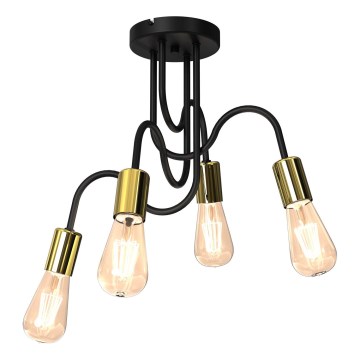 Candeeiro montado à superfície DOW 4xE27/60W/230V preto/dourado