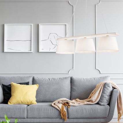 Candeeiro pendente AIDA com cabo, 3x E27/60W/230V, diâmetro 25 cm, carvalho/branco