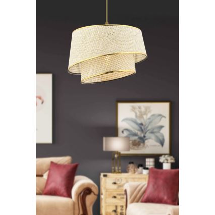 Candeeiro pendente BARETTE com cabo 1xE27/60W/230V creme/dourado