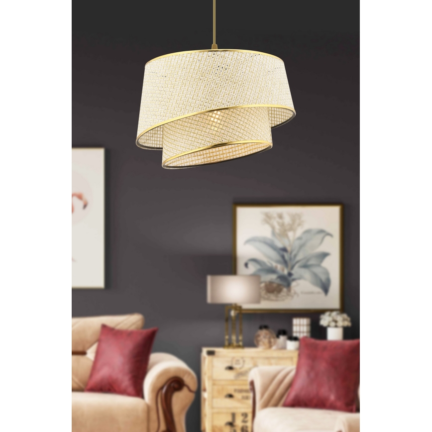 Candeeiro pendente BARETTE com cabo 1xE27/60W/230V creme/dourado