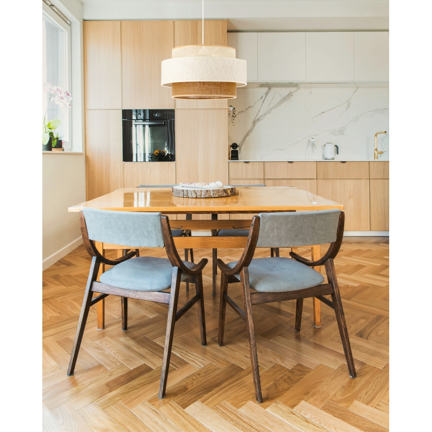 Candeeiro pendente BOHO com cabo 1xE27/60W/230V Ø 40 cm branco/juta