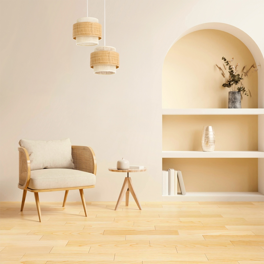 Candeeiro pendente com cabo BOHO 2xE27/60W/230V juta/creme