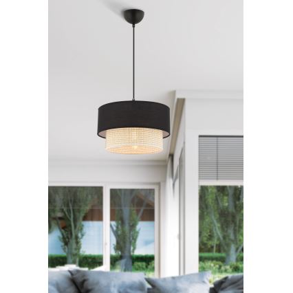 Candeeiro pendente com cabo ECHO 1xE27/60W/230V preto/creme