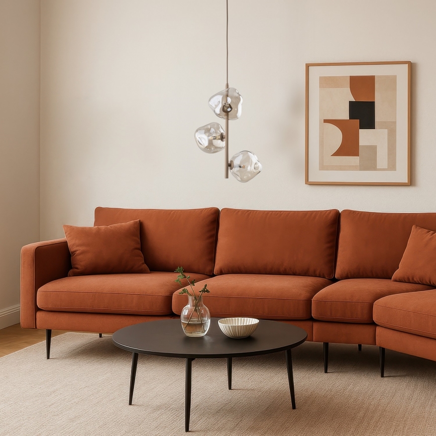 Candeeiro pendente com cabo LAVA 3xG9/8W/230V bege/fumê