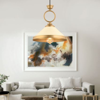 Candeeiro pendente com cabo MONZA 1xE27/40W/230V Ø 30 cm creme/bronze