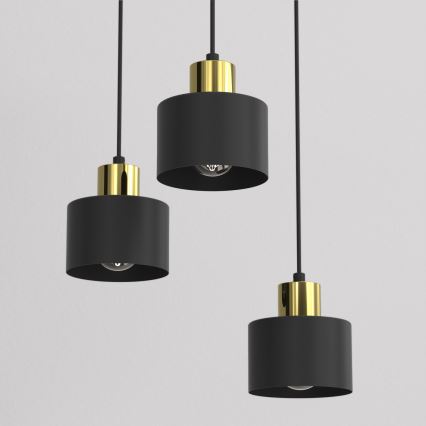 Candeeiro pendente com cabo PARKLA 3xE27/15W/230V preto