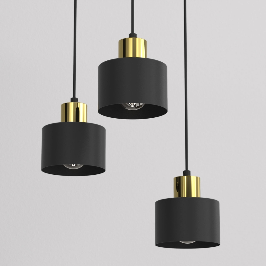 Candeeiro pendente com cabo PARKLA 3xE27/15W/230V preto