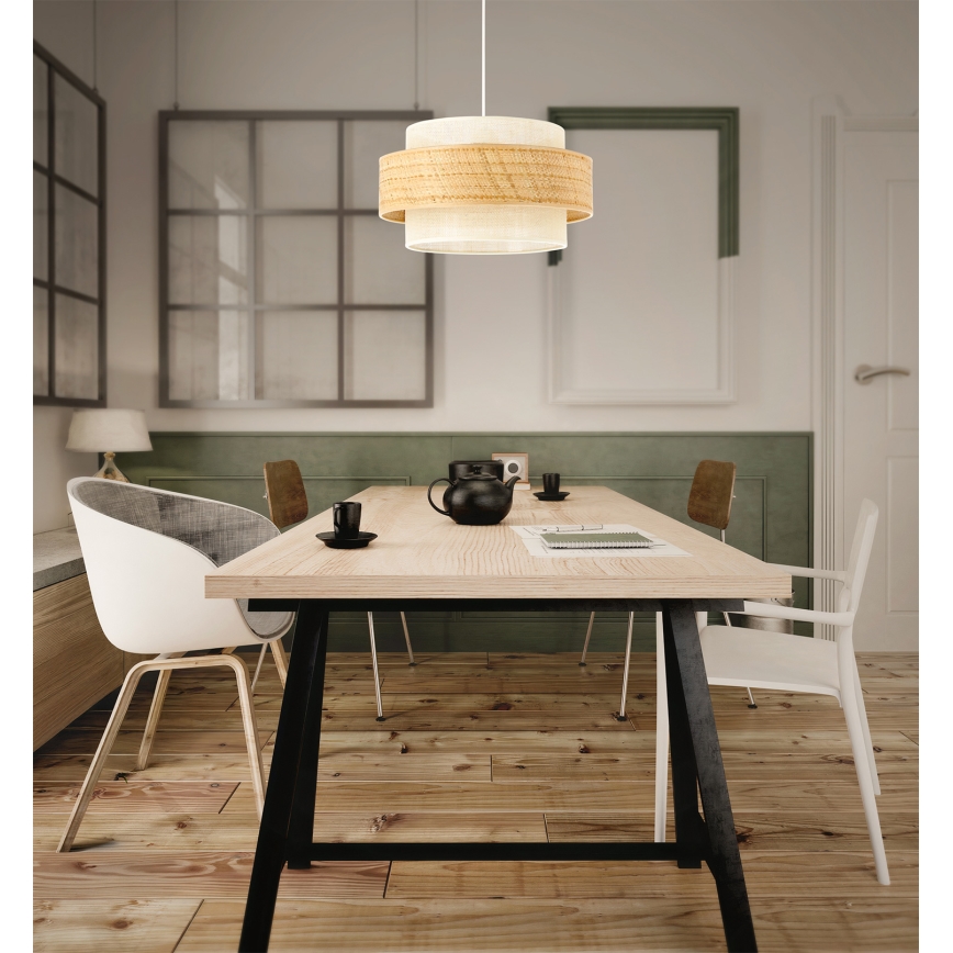 Candeeiro pendente em cabo BOHO 1xE27/60W/230V Ø 40 cm juta/creme