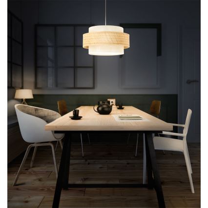 Candeeiro pendente em cabo BOHO 1xE27/60W/230V Ø 40 cm juta/creme