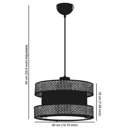 Candeeiro pendente em cabo HALO 1xE27/60W/230V preto/creme