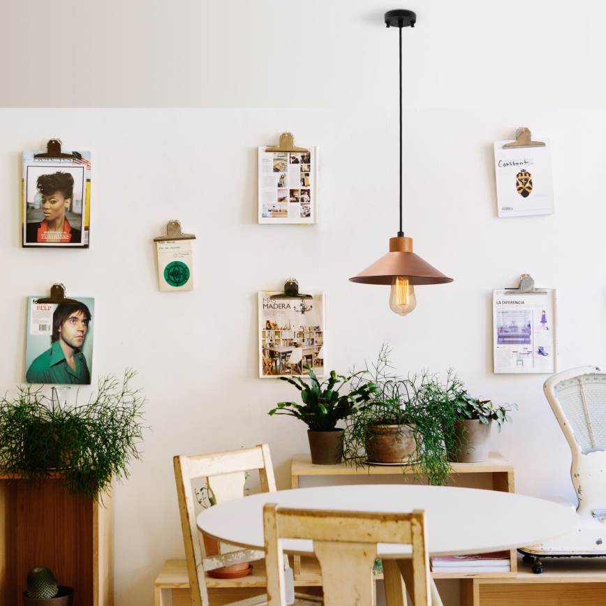 Candeeiro pendente em cabo MANAVGAT 1xE27/40W/230V cobre/castanho