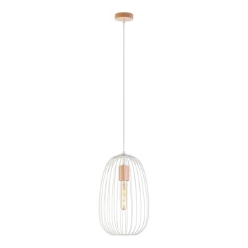 Candeeiro pendente em cabo OVELLA 1xE27/15W/230V Ø 25 cm creme/pinho