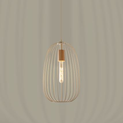 Candeeiro pendente em cabo OVELLA 1xE27/15W/230V Ø 25 cm creme/pinho