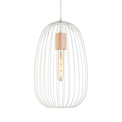 Candeeiro pendente em cabo OVELLA 1xE27/15W/230V Ø 25 cm creme/pinho
