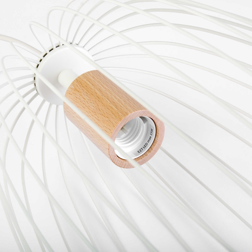 Candeeiro pendente em cabo OVELLA 1xE27/15W/230V Ø 25 cm creme/pinho