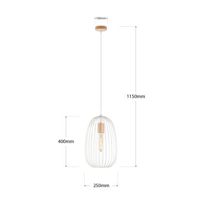 Candeeiro pendente em cabo OVELLA 1xE27/15W/230V Ø 25 cm creme/pinho