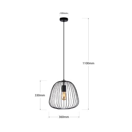 Candeeiro pendente em cabo OVELLA 1xE27/15W/230V Ø 36 cm preto