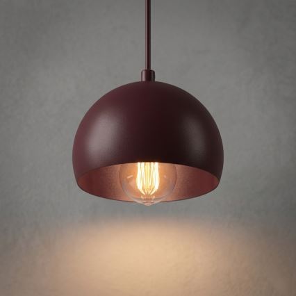 Candeeiro pendente em cabo SOOL 1xE27/15W/230V diâmetro 15 cm bordô