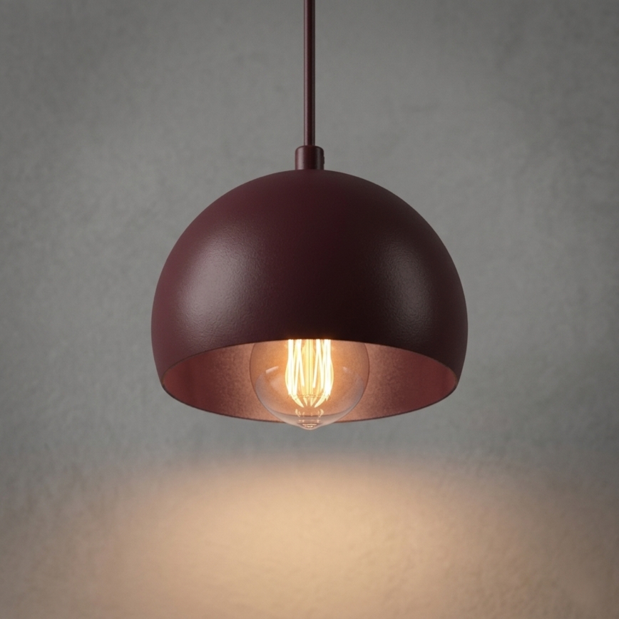 Candeeiro pendente em cabo SOOL 1xE27/15W/230V diâmetro 15 cm bordô