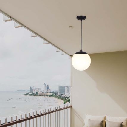 Candeeiro pendente para exterior com cabo 1xE27/60W/230V Ø 20 cm IP44 preto