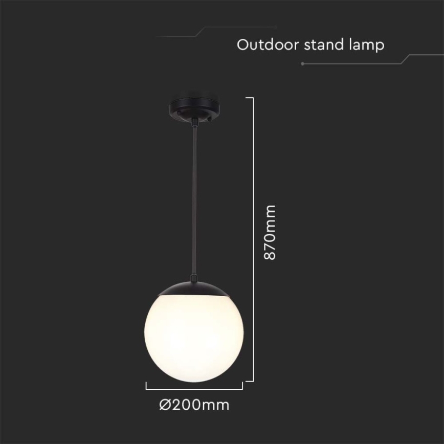Candeeiro pendente para exterior com cabo 1xE27/60W/230V Ø 20 cm IP44 preto