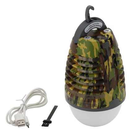 Candeeiro recarregável portátil LED com armadilha de insetos LED/2W/3,7V 1800 mAh IPX4 camuflagem