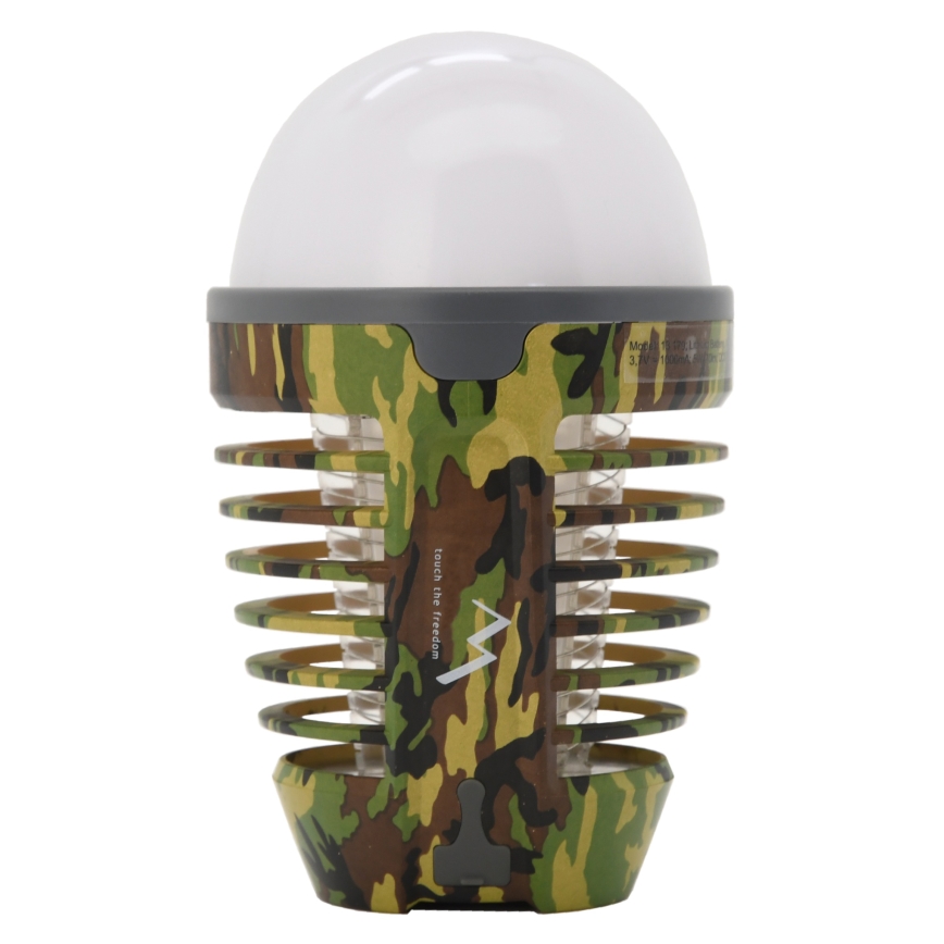 Candeeiro recarregável portátil LED com armadilha de insetos LED/2W/3,7V 1800 mAh IPX4 camuflagem
