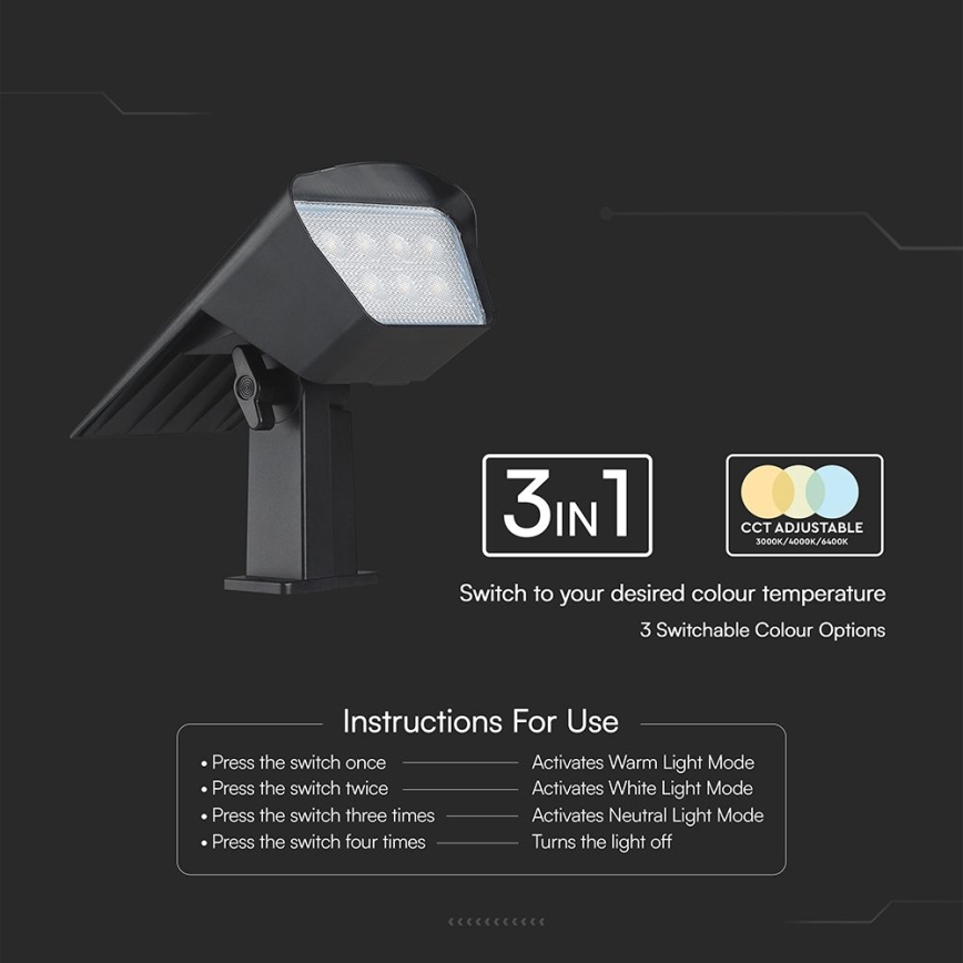 Candeeiro solar 2 em 1 LED/1,3W/3,7V 3000/4000/6400K IP65 1200 mAh