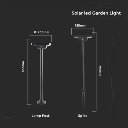 Candeeiro solar exterior LED 2em1 LED/2W/3,7V IP65 3000/4000/6500K 2600 mAh