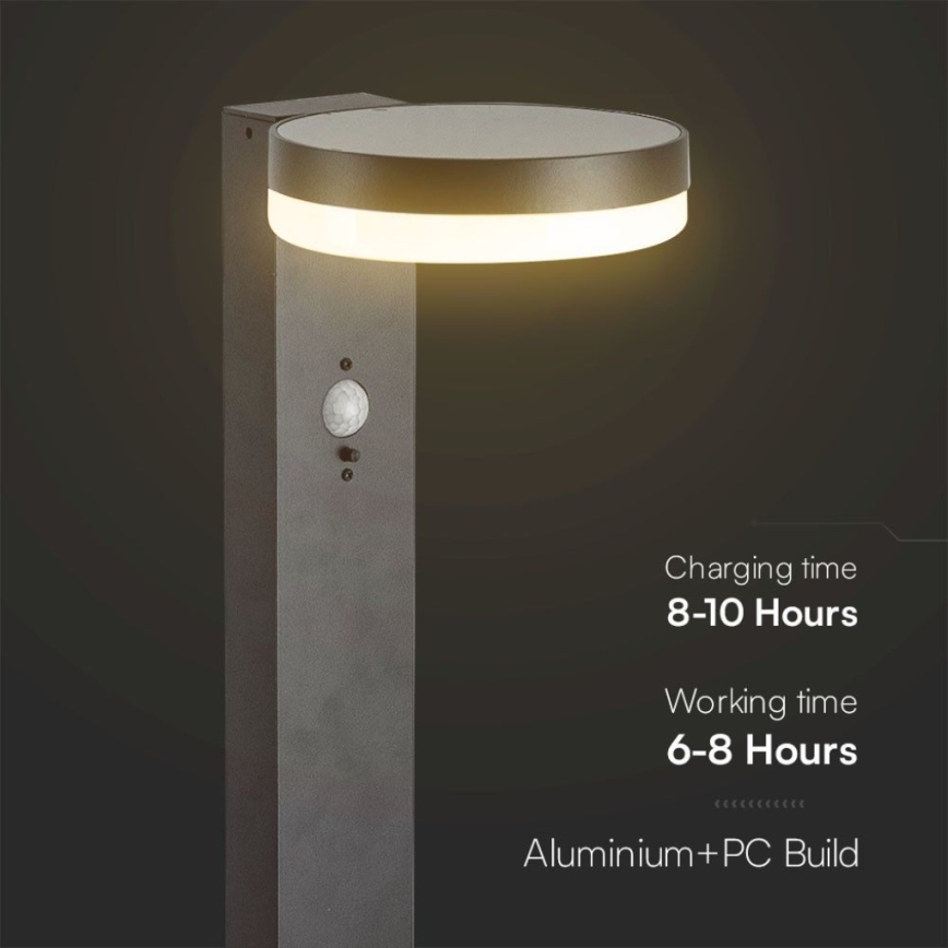 Candeeiro solar LED com sensor LED/2W/3,7V IP54 3000K 2200 mAh redondo preto