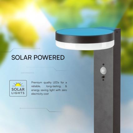 Candeeiro solar LED com sensor LED/2W/3,7V IP54 3000K 2200 mAh redondo preto