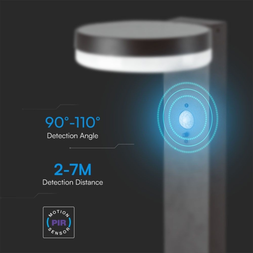 Candeeiro solar LED com sensor LED/2W/3,7V IP54 3000K 2200 mAh redondo preto