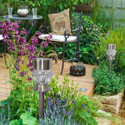 Candeeiro solar LED CRYSTAL 2xLED-RGB/0,02W/1xAAA cromo mate IP44