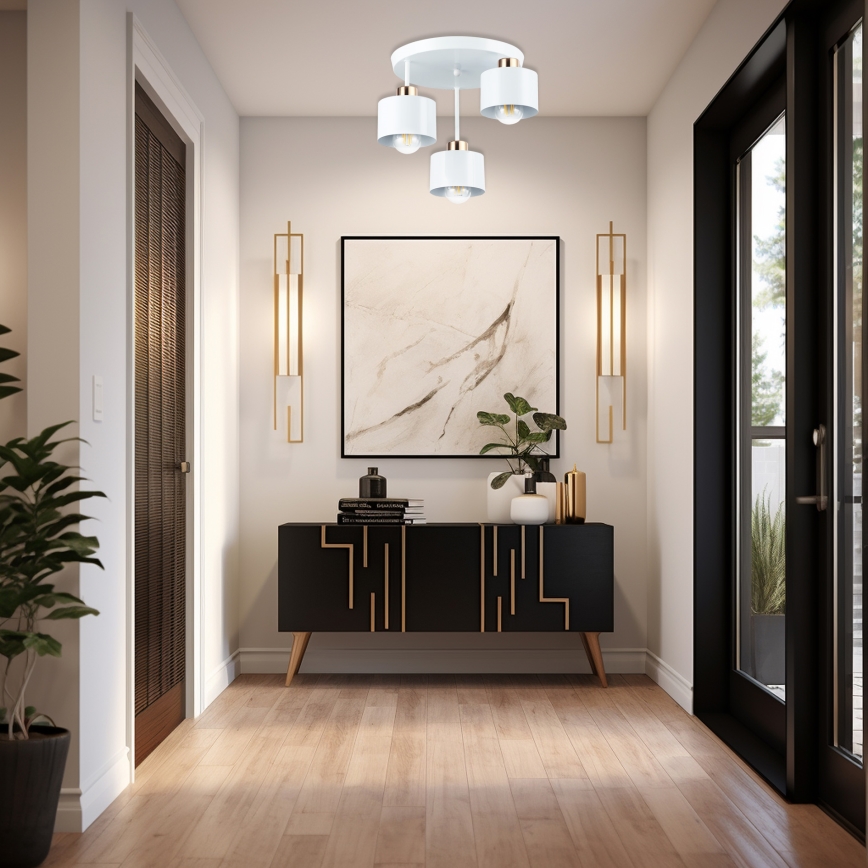 Candeeiro suspenso 3xE27/35W/230V diâmetro 30 cm branco/dourado