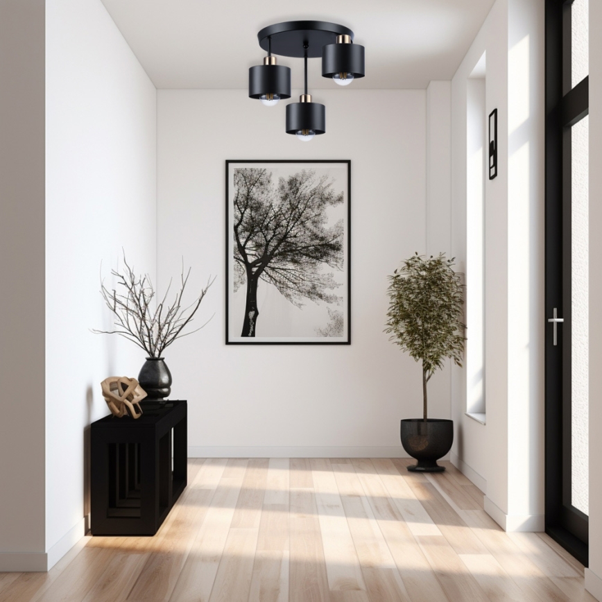 Candeeiro suspenso 3xE27/35W/230V diâmetro 30 cm preto/dourado