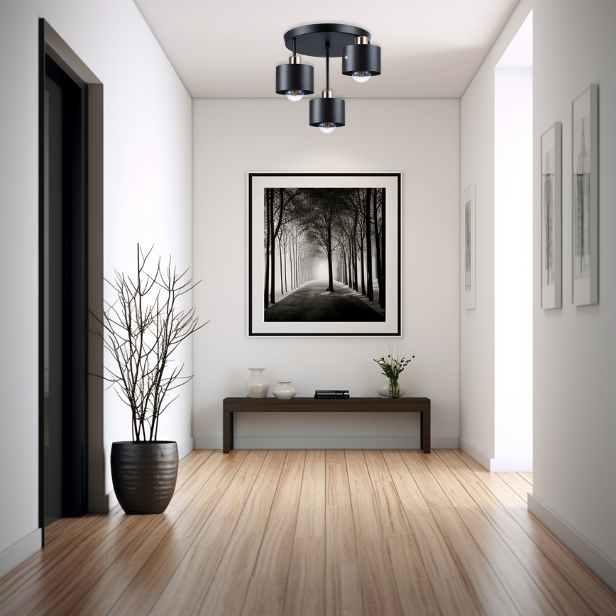 Candeeiro suspenso 3xE27/35W/230V diâmetro 30 cm preto/dourado