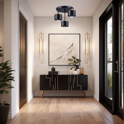 Candeeiro suspenso 3xE27/35W/230V diâmetro 30 cm preto/dourado