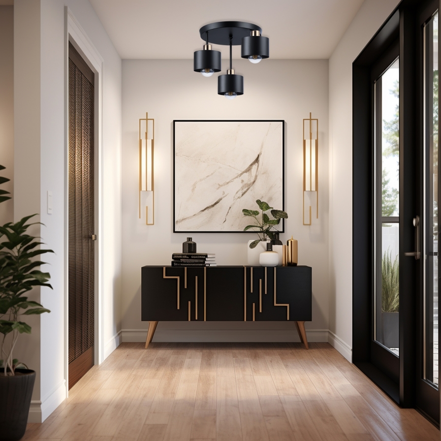 Candeeiro suspenso 3xE27/35W/230V diâmetro 30 cm preto/dourado