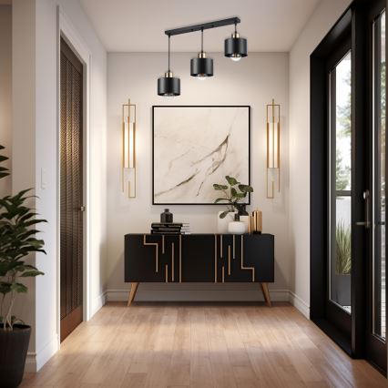 Candeeiro suspenso 3xE27/35W/230V preto/dourado