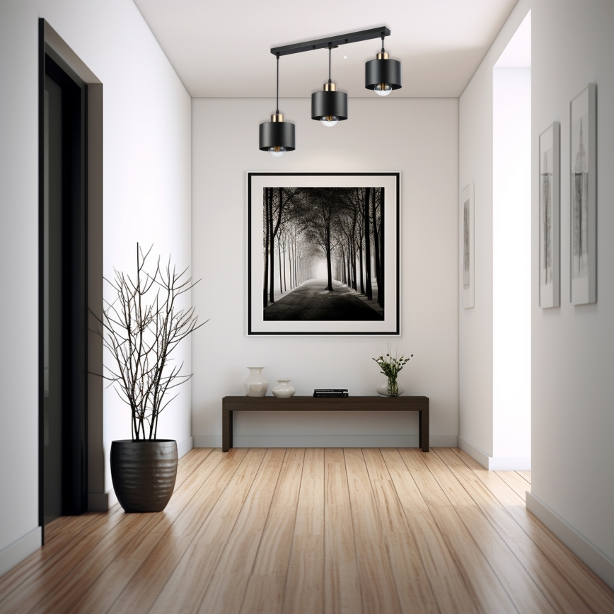 Candeeiro suspenso 3xE27/35W/230V preto/dourado