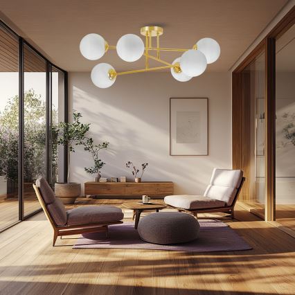 Candeeiro suspenso 6xE27/35W/230V diâmetro 80 cm dourado