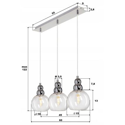 Candeeiro suspenso AKSO 3xE14/40W/230V cromado mate