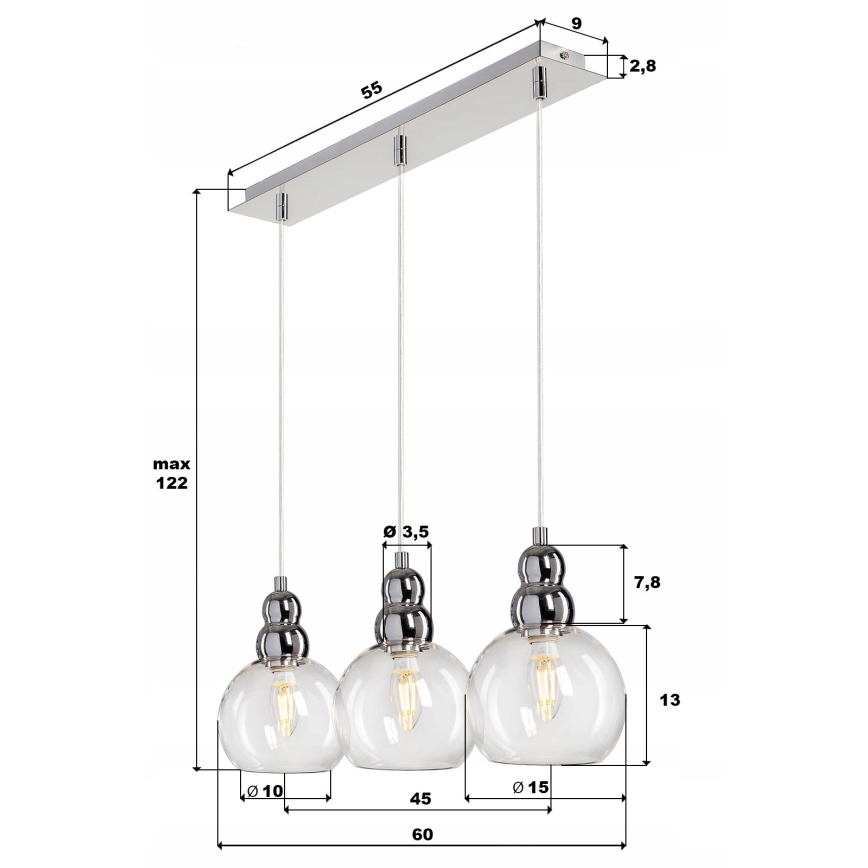 Candeeiro suspenso AKSO 3xE14/40W/230V cromado mate