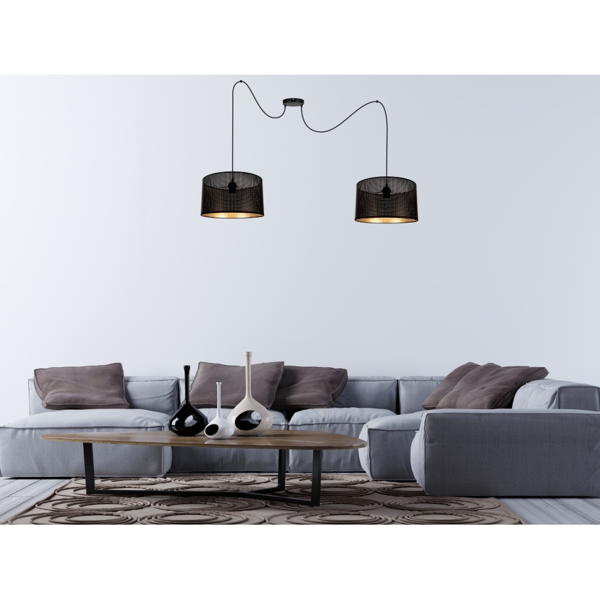 Candeeiro suspenso ALDO 2xE27/60W/230V aranha preto