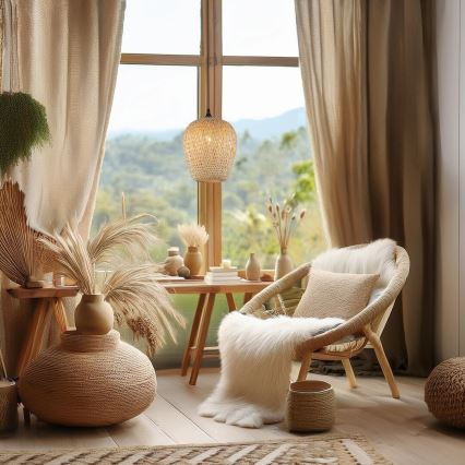 Candeeiro suspenso ALMA 1xE27/60W/230V diâmetro 23 cm bambu